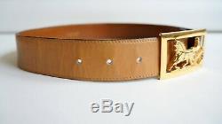 Vintage Celine belt leather carriage Paris vintage brown belt gold buckle horse
