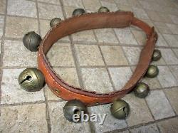 Vintage Ceremonies Horse Leather Collar With 11 Brass Bell Bells Great Sound