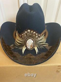 Vintage Charlie 1 Horse WithFeathers Felt Western Hat New Leather 20 7 Gor