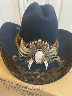 Vintage Charlie 1 Horse WithFeathers Felt Western Hat New Leather 20 7 Gor