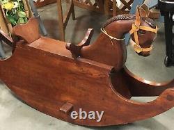 Vintage Cherry Carved New Hampshire Rocking Horse With Leather Halter Hand Made