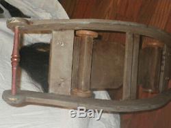 Vintage Child Size Wood Carved Rocking Horse Leather Saddle Glass Eyes