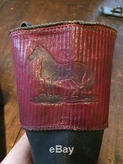 Vintage Child's Boots Boys Girls Antique Horse Cowboy leather Size 8 Western Old