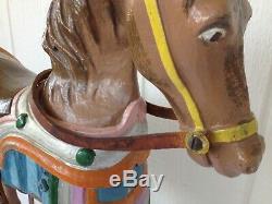 Vintage Childrens Carousel Horse Ride Painted Metal Leather Accents Unique Piece