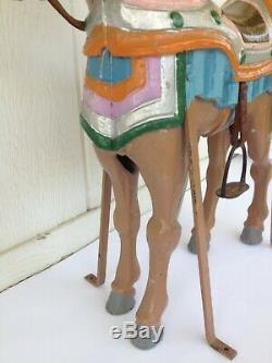 Vintage Childrens Carousel Horse Ride Painted Metal Leather Accents Unique Piece