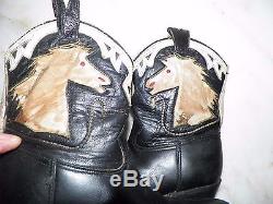 Vintage Childs Leather Western Cowboy Fancy Boots Sz 6 Pony Hair Horse Heads