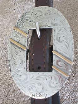 Vintage Circle Y Dark Leather Show Halter Silver Jewelers Bronze Horse 3/4 EUC