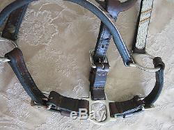 Vintage Circle Y Dark Leather Show Halter Silver Jewelers Bronze Horse 3/4 EUC