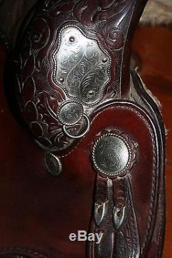 Vintage Circle Y Professional Show Horse Saddle Brown Leather with Fine Silver