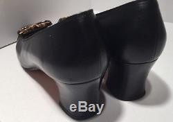 Vintage Classic Ferragamo Black Leather Pumps Brass Horse Bit Woman Size 7.5