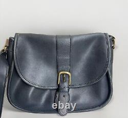 Vintage Coach Equestrian Cross Body in Navy Leather, Made in USA, Serial #093-4147