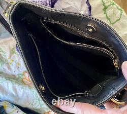 Vintage Coach H7C-9806 Black Leather Slim Equestrian Shoulder Bag & Silk Scarf
