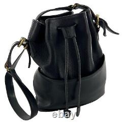 Vintage Coach Thompson Black Leather Drawstring Bucket Bag Purse Equestrian 9804