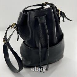 Vintage Coach Thompson Black Leather Drawstring Bucket Bag Purse Equestrian 9804