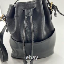 Vintage Coach Thompson Black Leather Drawstring Bucket Bag Purse Equestrian 9804