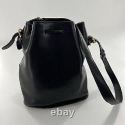 Vintage Coach Thompson Black Leather Drawstring Bucket Bag Purse Equestrian 9804