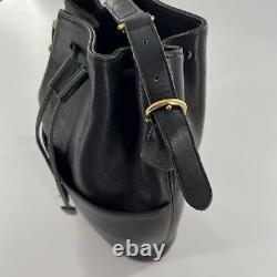 Vintage Coach Thompson Black Leather Drawstring Bucket Bag Purse Equestrian 9804