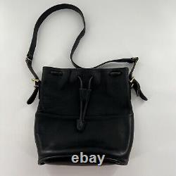 Vintage Coach Thompson Black Leather Drawstring Bucket Bag Purse Equestrian 9804