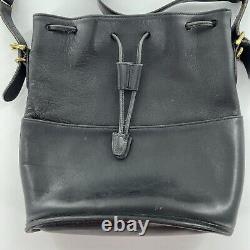 Vintage Coach Thompson Black Leather Drawstring Bucket Bag Purse Equestrian 9804