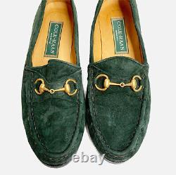 Vintage Cole Haan Women's Dark Green Suede Leather Horse Bit Loafers Sz 7 Italy