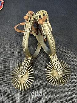 Vintage Cowboy Horse Show Spurs From Chile- Beautiful Details WithLeather Strings