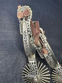 Vintage Cowboy Horse Show Spurs From Chile- Beautiful Details WithLeather Strings