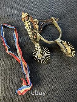 Vintage Cowboy Horse Show Spurs From Chile- Beautiful Details WithLeather Strings