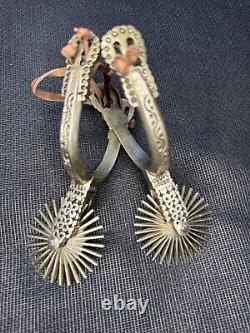 Vintage Cowboy Horse Show Spurs From Chile- Beautiful Details WithLeather Strings