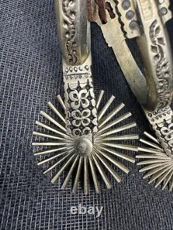 Vintage Cowboy Horse Show Spurs From Chile- Beautiful Details WithLeather Strings