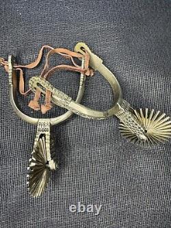 Vintage Cowboy Horse Show Spurs From Chile- Beautiful Details WithLeather Strings