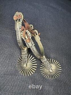 Vintage Cowboy Horse Show Spurs From Chile- Beautiful Details WithLeather Strings