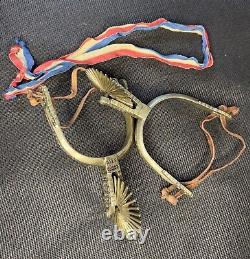 Vintage Cowboy Horse Show Spurs From Chile- Beautiful Details WithLeather Strings