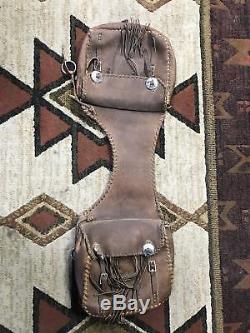 Vintage Cowboy Western Leather Saddle Bags Horse Tack Equestrian Tassels Conches