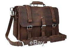 Vintage Crazy Horse Leather Briefcase, Mens Large Backpack Shoulder Handbag Bag