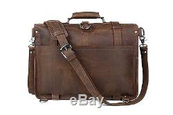Vintage Crazy Horse Leather Briefcase, Mens Large Backpack Shoulder Handbag Bag