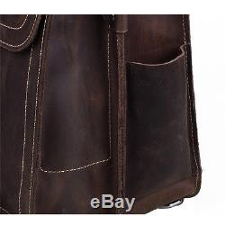 Vintage Crazy Horse Leather Men 15 Laptop Bag Shoulder Handbag Briefcase