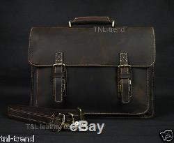 Vintage Crazy Horse Leather Men Briefcase Business Case 15laptop Bag Messenger