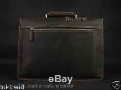 Vintage Crazy Horse Leather Men Briefcase Business Case 15laptop Bag Messenger