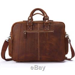 Vintage Crazy Horse Leather Men Briefcase Laptop Case Sling Shoulder Bag Satchel
