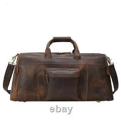 Vintage Crazy Horse Leather Men's Travel Large Capacity Tote