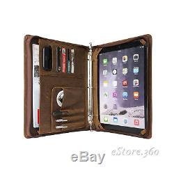 Vintage Crazy Horse Leather Portfolio 3-Ring Binder Organizer Case for iPad /Pro