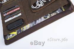Vintage Crazy Horse Leather Portfolio 3-Ring Binder Organizer Case for iPad /Pro