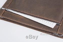 Vintage Crazy Horse Leather Portfolio Compact Pad Organizer Padfolio Case Holder