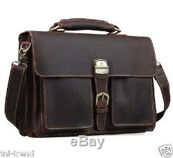 Vintage Crazy Horse leather Men Briefcase Tote Large 15laptop Bag Messenger Bag