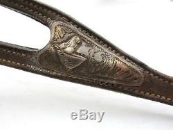 Vintage Crockett Stamped Horse Bit with Silver-Applied Leather Bridle/Reins