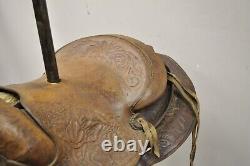 Vintage Custom Leather Horse Saddle Floor Lamp with Horseshoe Base