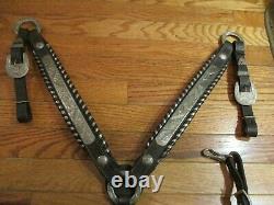 Vintage Dark Brown Silver Trimmed Show Leather Western Breast Collar Horse Size