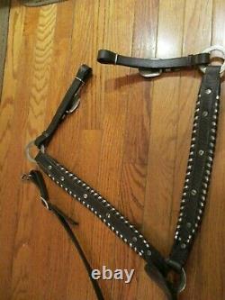 Vintage Dark Brown Silver Trimmed Show Leather Western Breast Collar Horse Size
