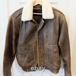 Vintage Dark Horse Distressed Leather Brown Bomber Jacket FITS AS LARGE