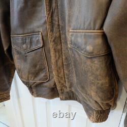 Vintage Dark Horse Distressed Leather Brown Bomber Jacket FITS AS LARGE